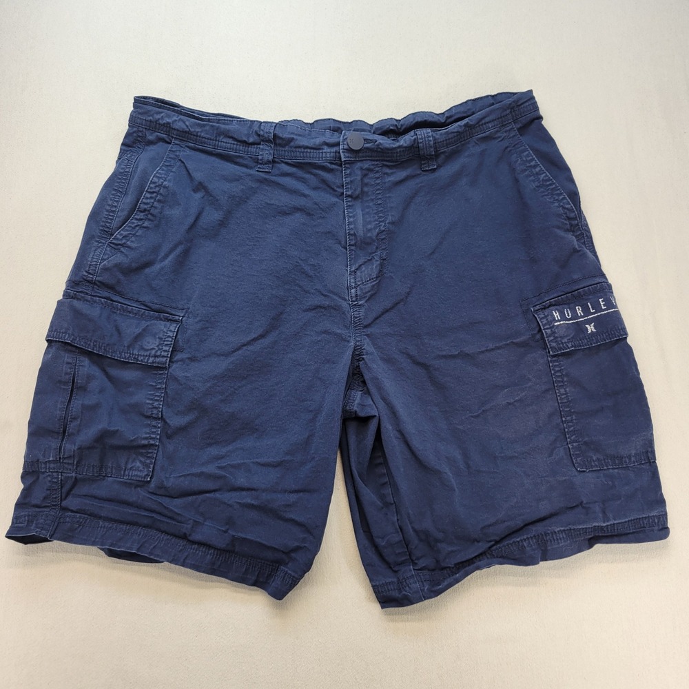 Hurley Cargo Shorts Mens 36 Navy Blue Casual Utility Pockets Logo